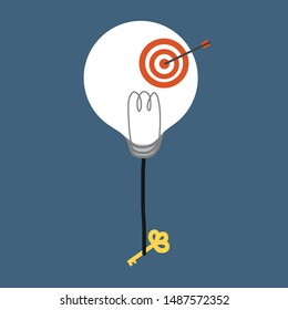 Lightbulb with key and arrow target  vector illustration, business concept