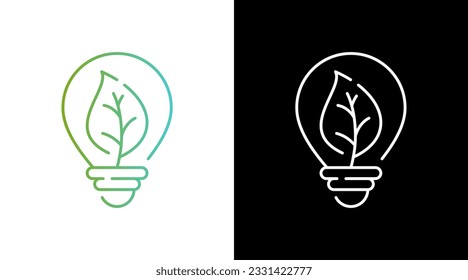 Diseño de iconos en blanco y negro con gradiente de energía verde de la lámpara de luz