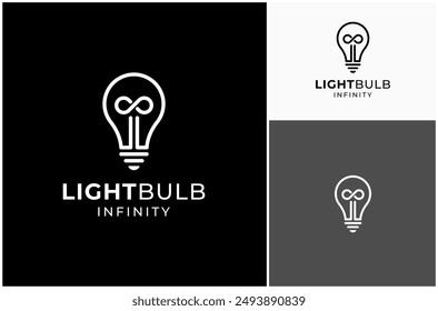 Idea de lámpara de bombilla de luz Innovación creativa Infinito Bucle Infinito Vector Logo Diseño Ilustración