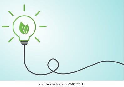 Lightbulb with leaf, green energy concept, flat vector illustration, text can be added