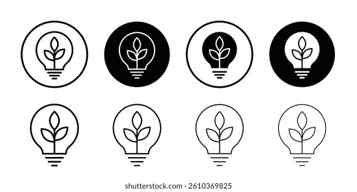 Lightbulb with leaf icon Black and white outline vector