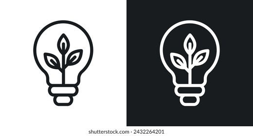 Lightbulb with Leaf Icon Designed in a Line Style on White background.