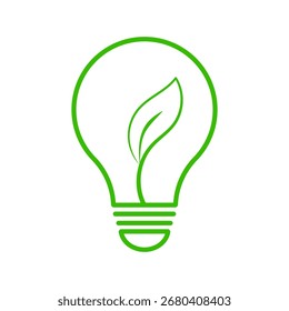 Bombilla con el icono de la hoja aislado en el fondo blanco. Eco Energía y Sostenibilidad. Ilustración vectorial