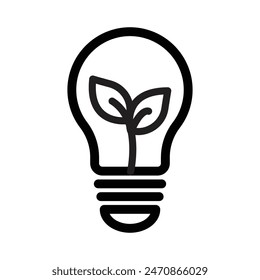 Lightbulb with leaf icon line art vector