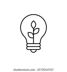 Lightbulb with leaf icon in liner stroke style