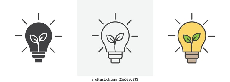 Lightbulb with leaf icons in black and colored versions
