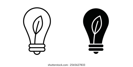Lightbulb with leaf icons in black and white colors