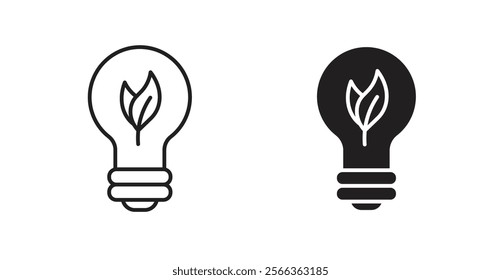 Lightbulb with leaf icons in line stroke and flat versions