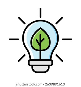 Lightbulb with a leaf inside, symbolizing sustainable energy and ecofriendly concepts. Suitable for environmental designs, renewable energy concepts, and green business themes.