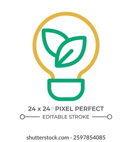 Lightbulb with leaves inside colorful line ui icon. Clean electrical power usage. Renewable energy sources benefits. Isolated vector duotone linear symbol. User interface element, pixel perfect