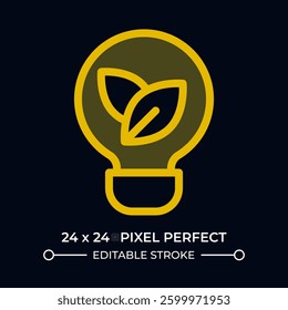Lightbulb with leaves inside dark color ui icon. Clean electrical power usage. Renewable energy sources benefits. Vector colorful symbol isolated on black. User interface element, pixel perfect