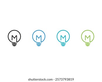 lightbulb letter M logo symbol vector illustration on transparent background