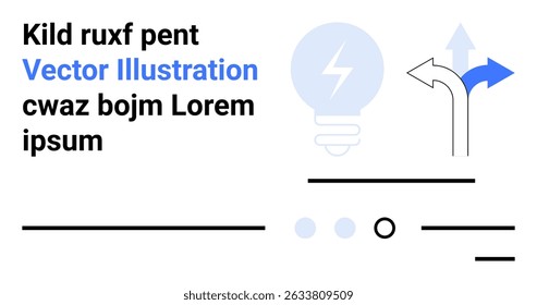 Lightbulb with lightning bolt, directional arrows, and various lines and text samples. Ideal for innovation themes, technology, navigation, design templates, digital content, creative presentations
