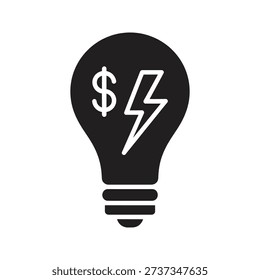 Lightbulb with lightning bolt and dollar sign representing profitable idea energy cost financial innovation electric bill price concept