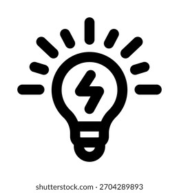 Glühbirne mit Blitzsymbol. Modernes Line-Icon-Design mit professionellem Minimal-Vektor-Styling für Energie-, Innovations-, Strom- und Ideenkonzepte
