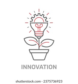 Lightbulb like a plant with cogwheel. Idea and innovation icon vector. Technology innovations. Editable Stroke. EPS 10