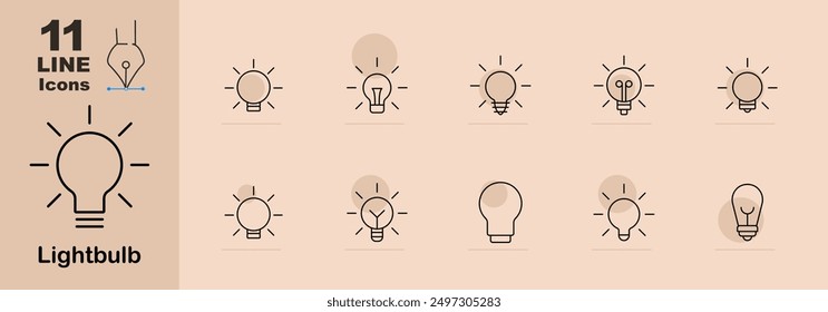 Lightbulb line icons. Basic lightbulb, illuminated, lightbulb, eco lightbulb, energy-saving, bright , LED, idea, turned-off , vintage