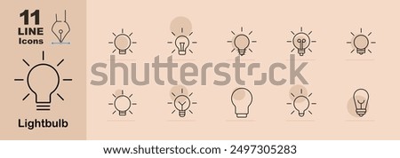 Lightbulb line icons. Basic lightbulb, illuminated, lightbulb, eco lightbulb, energy-saving, bright , LED, idea, turned-off , vintage