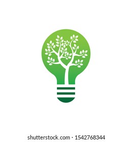 lightbulb logo design template with the concept of leaves and trees inside, light bulb logo design