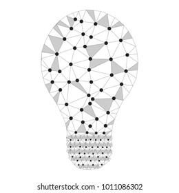 Lightbulb low poly design with connecting dots. Internet technology icon triangle polygonal network concept. White background, polygon wireframe connected point illustration.
