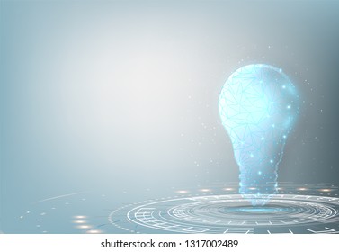 Lightbulb low poly design with connecting dots, stars. Internet technology icon triangle polygonal network concept. 