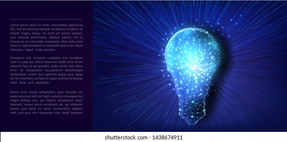 	
Lightbulb low poly design with connecting dots, stars. Internet technology icon triangle polygonal network concept. Blue sky background, polygon wireframe connected point illustration