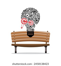 Lightbulb made from cogs - gears on bench, vector