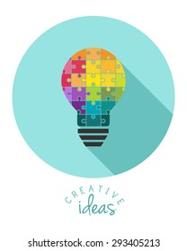 Lightbulb made of colorful puzzle pieces as creative idea concept