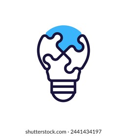 Lightbulb made of puzzle pieces icon, vector illustration symbol for collective creativity, innovative solutions, and assembling ideas concept