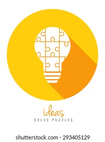 Lightbulb made of puzzle pieces as idea and solution concept in flat design