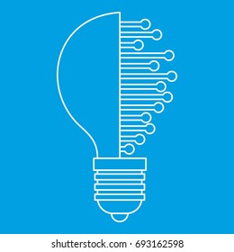 Lightbulb with microcircuit icon blue outline style isolated vector illustration. Thin line sign