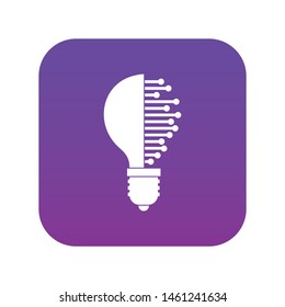 Lightbulb with microcircuit icon digital purple for any design isolated on white vector illustration