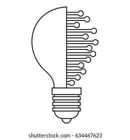 Lightbulb with microcircuit icon in outline style isolated vector illustration