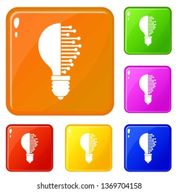 Lightbulb with microcircuit icons set collection vector 6 color isolated on white background