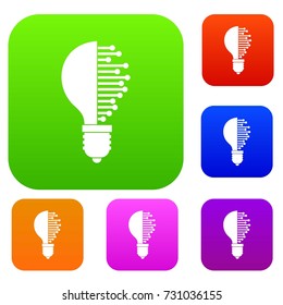 Lightbulb with microcircuit set icon color in flat style isolated on white. Collection sings vector illustration