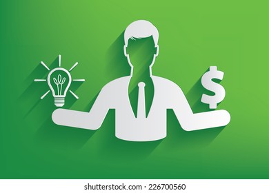 Lightbulb or money businessman design on green background,clean vector