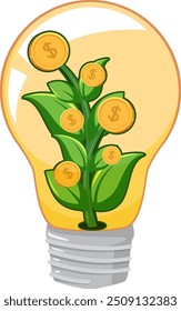Bombilla con árbol de dinero en el interior