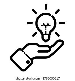 Lightbulb On Hand Flat Icon Isolated On White Background