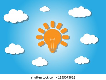 Lightbulb on sky with colud icon for web. Vector illustration.