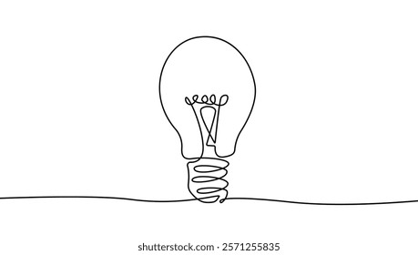 Lightbulb One Single Line Drawing Vector Graphic Illustration. Idea Concept with Bulb in Simple Linear Style. Light Bulb Modern Continuous Line Drawing for Modern Design. Not AI