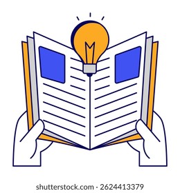 Lâmpada com livro aberto, ícone da educação criativa