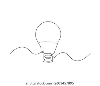 Lightbulb outline drawing illustration. one continuous line drawing of lamp bulb symbol of light, innovation, solution, smart, intelligence, solution.