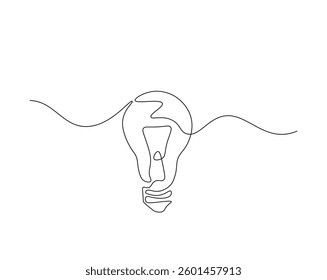 Lightbulb outline drawing illustration. one continuous line drawing of lamp bulb symbol of light, innovation, solution, smart, intelligence, solution.