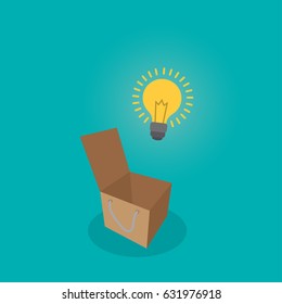 Lightbulb outside the box, Think Idea Concept, Freedom concept, Flat style vector illustration EPS 10.