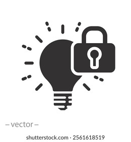 lightbulb with padlock, protect intellectual property, patent private icon, innovation invention concept, flat vector illustration