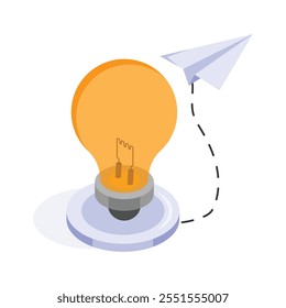 lightbulb with a paper plane symbolizing creative ideas and communication isometric icon