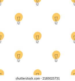 Lightbulb pattern on white background for web backdrop design. Bulb light vector icon. Line drawing. Creative thinking.