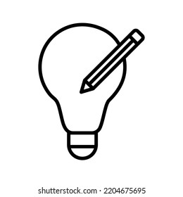 lightbulb with pencil, creative idea icon vector