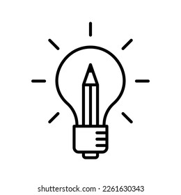 Lightbulb and pencil icon. Creative idea. Creativity, great solution, new idea concepts. Pictogram isolated on white background.