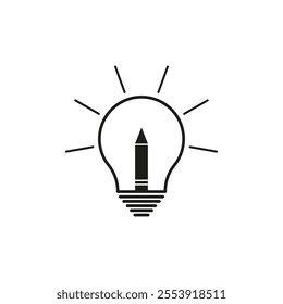 Lightbulb pencil icon. Creative idea symbol. Vector inspiration concept. Black simple design.